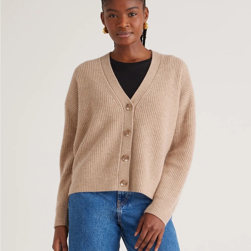 Quince Mongolian Cashmere Fisherman Cropped Cardigan Sweater